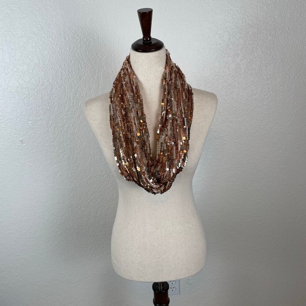 Express gold sequin infinity scarf, one size